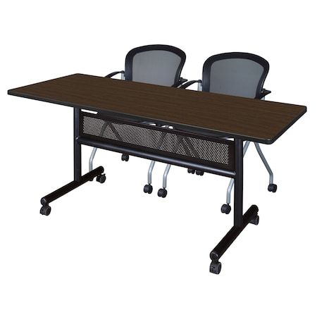 Regency Kobe Flip-Top Privacy Nesting Table W/ 2 Cadence Nest Chairs, 60 in W, 24 in L, Neo Walnut MKFTM6024NW23BK