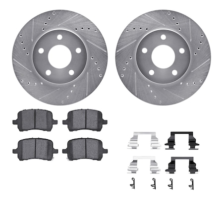 Dynamic Friction Co DFC Rotors-Drilled & Slotted-Silver w/ EURO 5000 Ceramic Brake Pads Incl Hdw 7612-47003