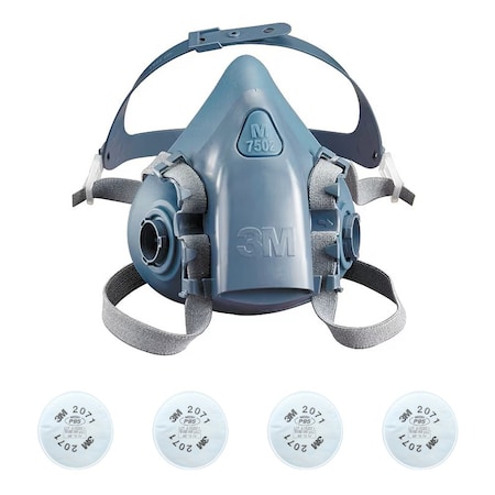 3M Half Mask Respirator Kit:  4 Cartridges Included, 7500 Series, P95 Filter, Storage Bag, Size M 3PB40-4MH55