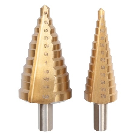 Performance Tool Step Drill Bit Set, 2-Piece, Titanium Coated, Double-Flute, Multi-Size W9004