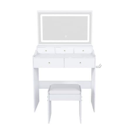 Homeroots 30" White Wood Lighted Five Drawer Dresser 714275