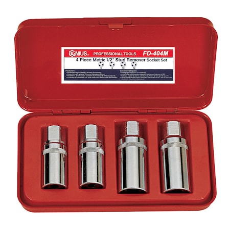 Genius Tools 4PC 1/2in Dr. Metric Stud Remover Socket Set FD-404M