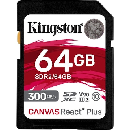 Kingston 64GB CANVAS REACT PLUS SDXC UHS-II 300R/260W U3 V90 FOR FULL HD/4K/8K SDR2/64GB