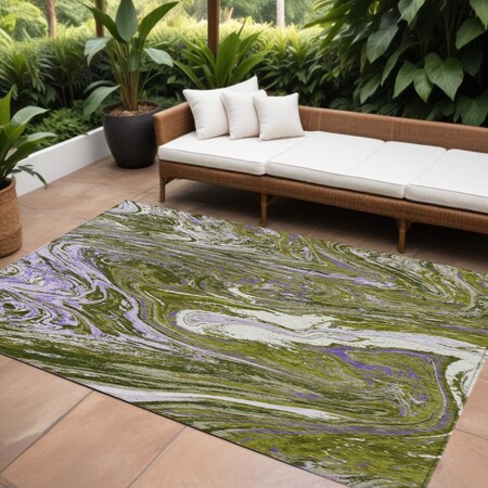 Homeroots 10' X 14' Olive Green Purple And Beige Abstract Washable Indoor Outdoor Area Rug 602652