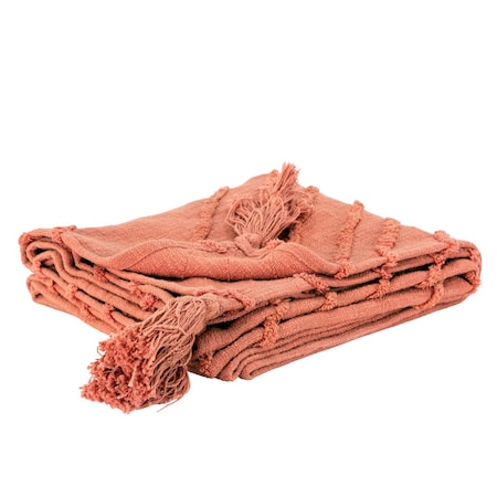 Homeroots 50" X 60" Coral Cotton Woven Geometric Throw Blanket with Tassels 518846