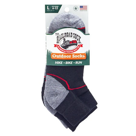 Railroad Sock Mens Outdoor Quarter Socks, Wool/Nylon/Spandex, Grey/Red, 6-12 M, 2 PK OD211QUR