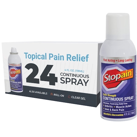 Stopain Extra Strength Topical Pain Relief, 8% Menthol, 3oz Spray, 24PK 5-850-005