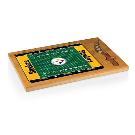 Picnic Time Family Of Brands NFL Pittsburgh Steelers - Football Field - Icon Glass Top Cutting Board & Knife Set 910-00-505-254-2
