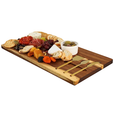 Megachef 21 x 11 Inch Acacia Wood Cheese Board with 3 Piece Knife Set 750122179M