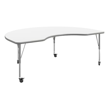 Flash Furniture Commercial Adjustable Height Kidney Activity Table with Locking Casters-White XU-A4872-KIDNY-WHT-T-P-CAS-GG