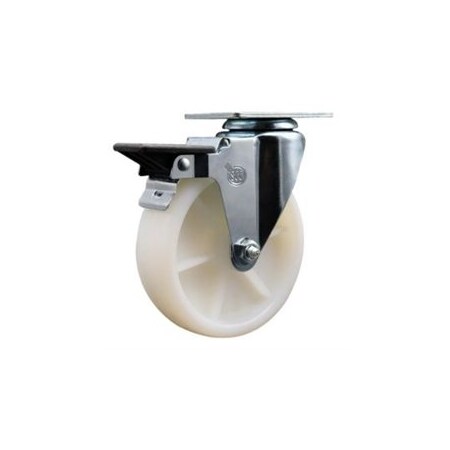 Service Caster 5'' Nylon Wheel Swivel Top Plate Caster with Posi Brake SCC-20S514-NYS-PLB