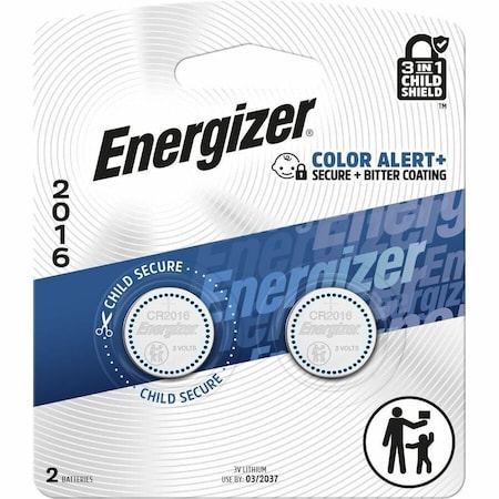 Energizer Coin Cell Battery, 3 V Battery, 100 mAh, CR2016 Battery, Lithium, Manganese Dioxide 2016BP-2