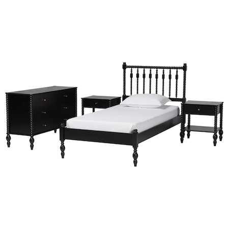 Baxton Studio Denita Bedroom Set, Black, Twin 271-14730-14742-14738-14738-ZORO