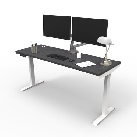 We'Re It Electric Sit Stand Desk, 46.25 H, 24 W X Laminate wood, metal, White, Burnt Strand VL22WH7224-6307