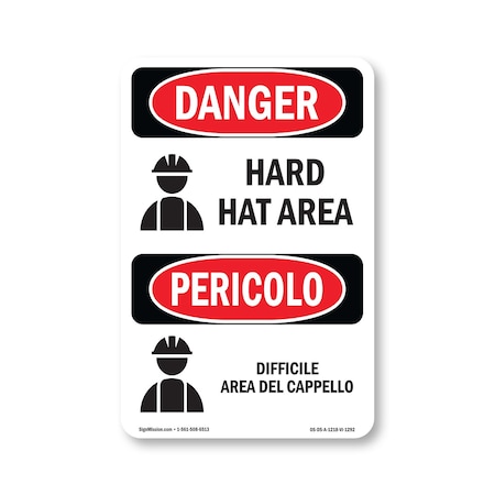 Signmission OSHA Danger Sign, Hard Hat Area Bilingual, 18in X 12in Aluminum, OS-DS-A-1218-VI-1292 OS-DS-A-1218-VI-1292