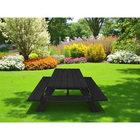 Homeroots Black Solid Wood Dining Set with Two Benches With Umbrella Hole 525005
