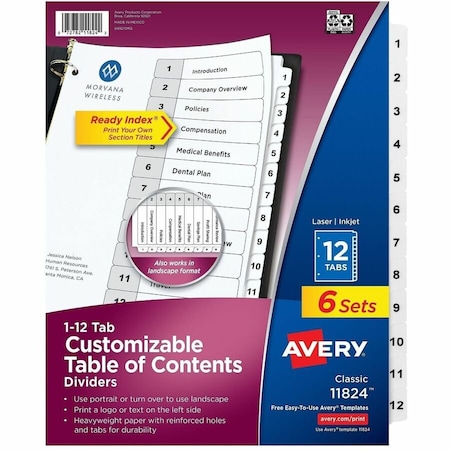 Avery Dennison TAB, NUMERIC, WH, 12, 6/ST 11824