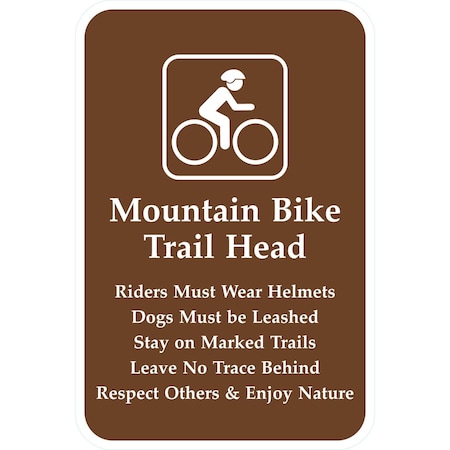 Lyle Mountain Bike Trail Head, Riders Must Wear Helmets, Dogs Mus, 12x18, Diamond Grade, White G-3070-DG_12x18