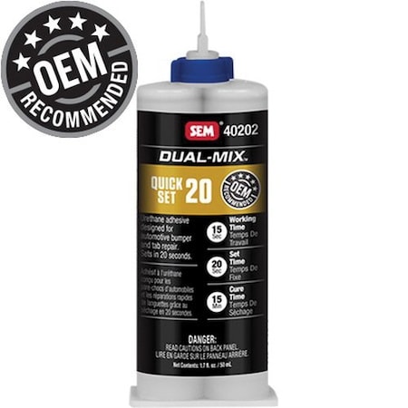 Sem Dual-Mix Quick Set 20 2-Component Adhesive, 1.7 oz Cartridge, Solid, Clear 40202
