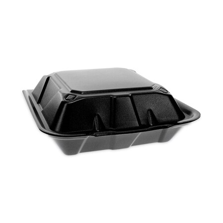 Pactiv Foam Hinged Lid Container, Dual Tab Lock, 9x9x3.25, 1-Comp, Blk, PK150 YTDB99010000