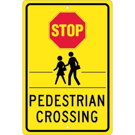 Nmc Stop Pedestrian Crossing Sign, 12" W, 18" H, Aluminum TM171K