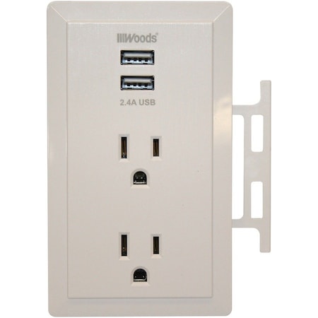 Southwire Outlet Tap, Wall Tap, USB, 2 USB/2 Outlet(s) White 41230