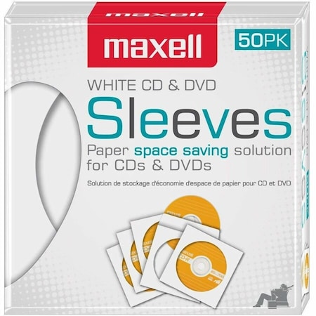 Maxell CD/DVD Paper Sleeves White 50 Pack - Sleeve - Slide Insert - Plastic - WhiteCD/DVD 190135