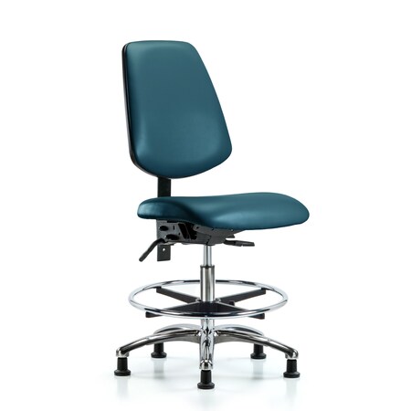 Blue Ridge Ergonomics Vinyl Chair Chrome, Med Bench, Med Back, Tilt, Foot Ring, Glides, Royal BR-VMBCH-MB-CR-T1-A0-CF-RG-8801