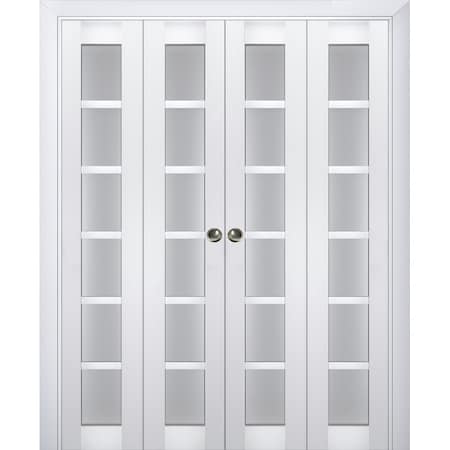 Sartodoors Sliding Closet Double Bi-fold Doors White Solid Core Modern Interior VEREGIO7602DBF-WS-72 x 96 (4* 18x96)