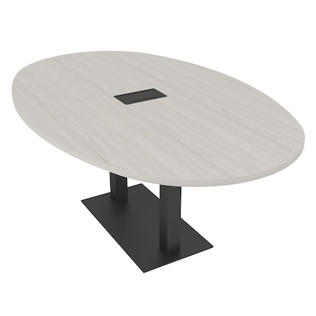 Skutchi Designs Boval Conference Table With Power Unit, 48 in W, 72 in L, Ivory HAR-BOVL-48X72-DOU.BK-K458-EBLK