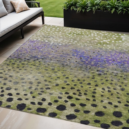 Homeroots 8' X 10' Green Purple And Black Abstract Washable Indoor Outdoor Area Rug 603092