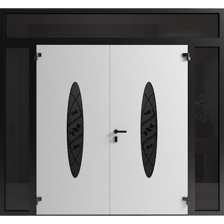 Vdomdoors Front Exterior Prehung Aluminum Double Doors Ronex1277 Black Enamel 2 Sidelights and Top Transom RONEX1277DEXD-BLK-W16+72+16xH80+12-LH-I