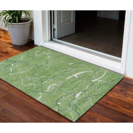 Homeroots 3' X 5' Green Blue And Ivory Abstract Washable Indoor Outdoor Area Rug 601050