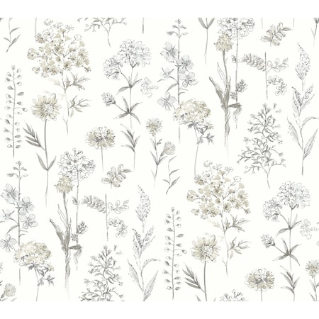 Chesapeake Bergamot Light Grey Wildflower Wallpaper 4134-72501