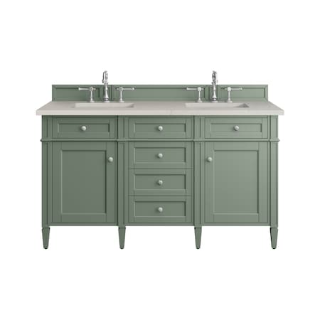 James Martin Vanities Brittany 60" Dbl Vanity, Smokey Celadon, w/ 3 CM Siberian Silestone Top w/FreePower Wireless Charger 650-V60D-SC-FSFR