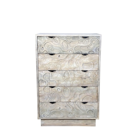 Homeroots 35" Gray Carved Abstract Solid Wood Five Drawer Dresser 661226
