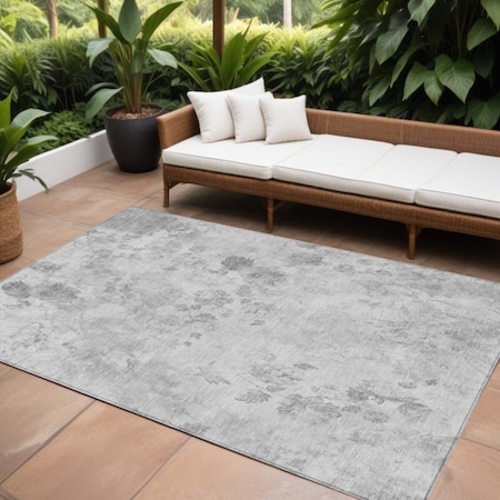 Homeroots 8' X 10' Gray Charcoal And Silver Floral Washable Indoor Outdoor Area Rug 583139