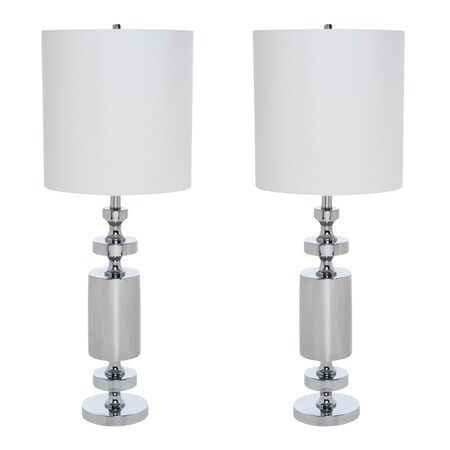 Homeroots Set of Two 36" Silver Metal Table Lamp With White Cone Shade 571299