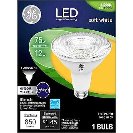 Ge Industrial Solutions LED Bulb, Flood/Spotlight, 850 Lumens, 12 W, PAR30L Lamp, 75 W Equivalent, E26 Lamp Base 38446