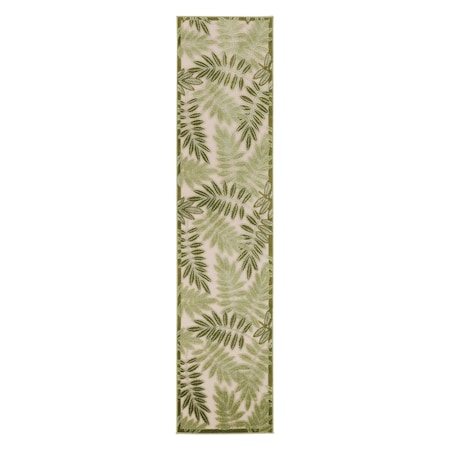 Homeroots 8' Ivory And Green Palm Leaf Indoor Outdoor Runner Rug 548044