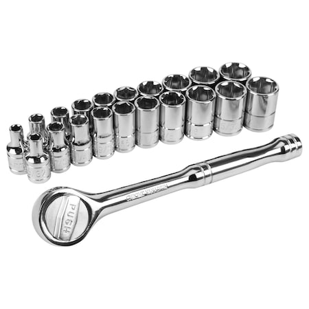Performance Tool 21 pc. Socket Set, 1/4 in. Dr., SAE/Metric, Ratchet W38304