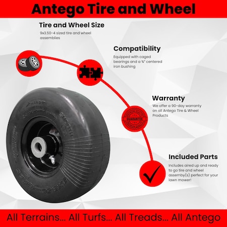 Antego 1 9x3.50-4 Flat Proof Black ARIENS 07130100 GRAVELY 045205 052586 07130100 45205 52586 58903200 A42251900918SPS93504