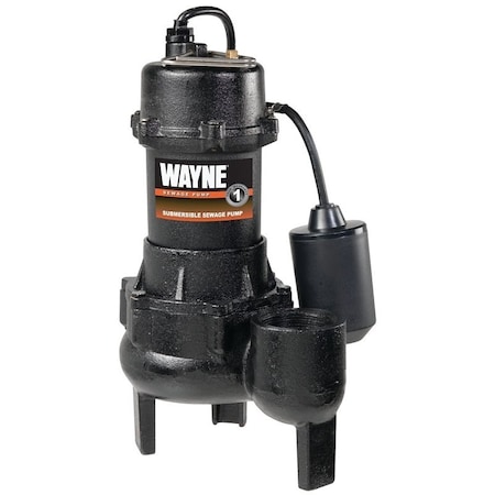 Wayne WAYNE RPP50/SEL50 Sewage Pump, 115 V, 15 A, 2 in Inlet, 2 in Outlet RPP50/SEL50