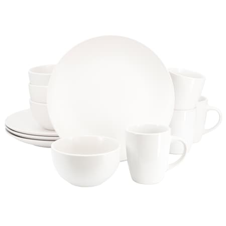 Gibson Home Everyday Plus 12 Piece Round Stoneware Dinnerware Set in White 142565.12
