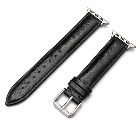 Elegani Ostrich-Embossed Leather Band Compatible with Apple Watch 45mm, Black, Silver Buckle LAT3-BLK-SLV-45