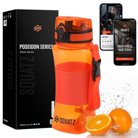 Squatz 24 Oz Poseidon Series Water Bottle for Protein and Fruit Shakes, Orange SQPSB-1O