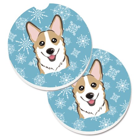 Carolines Treasures Snowflake Sable Corgi Set of 2 Cup Holder Car Coaster BB1687CARC
