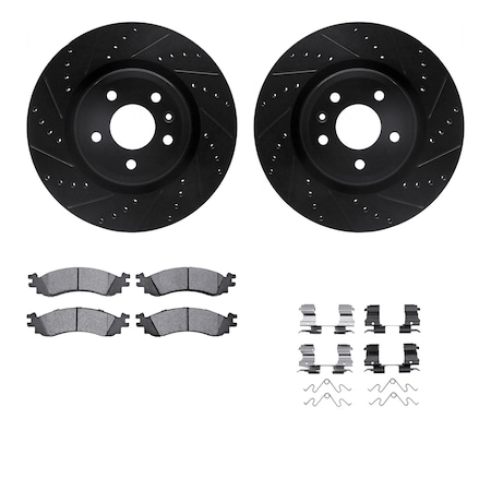 Dynamic Friction Co DFC Rotors-Drilled & Slotted-Black w/ 5000 Advanced Brake Pads Incl Hdw 8512-54099