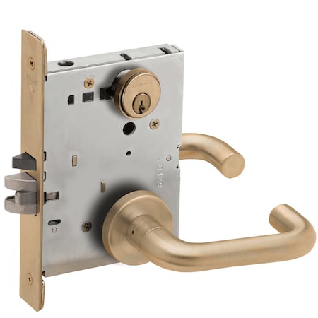Schlage Grade 1 Storeroom Mortise Lock, Conventional Cylinder, S123 Keyway, 03 Lever, A Rose, Satin Brass B L9080P 03A 609