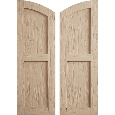 Ekena Millwork Hand Hewn 2 Equal Flat Panel w/Elliptical Top Faux Wood Shutters, 15W x 30H 25 Low Side, PR SHUFPL15X30HHPR